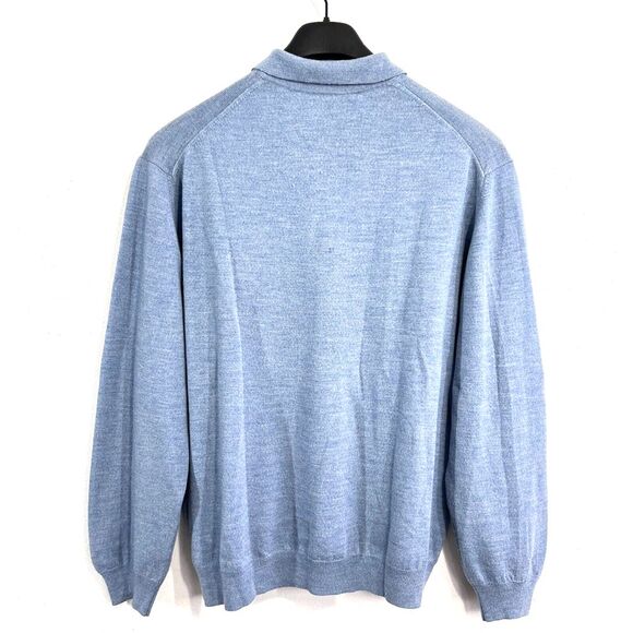 Toscano Sweater Mens XL Blue 100% Merino Wool Button Collar Academia Italy Made - Picture 3 of 8